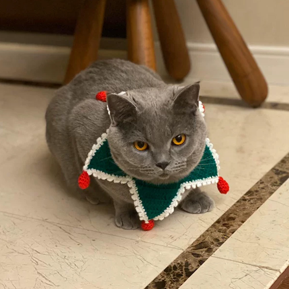 猫咪围嘴围兜猫围脖饰品手工编织项圈针狗狗通用英短布偶圣诞装饰