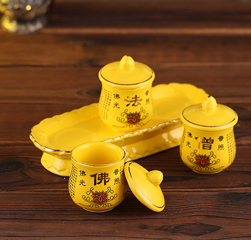 陶瓷佛具浮雕供佛法僧佛家寺庙寺院结缘三杯圣水杯净水杯工厂批发