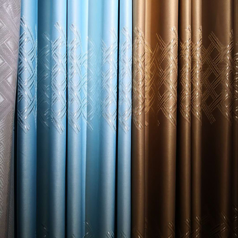 卧室工程窗帘成品定制 现代简约莫代尔提花窗帘 涤纶遮光窗帘布