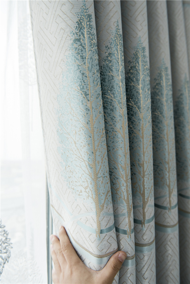 批发提花遮光窗帘布树叶飘带金丝纺提花双面布客厅卧室阳台窗帘
