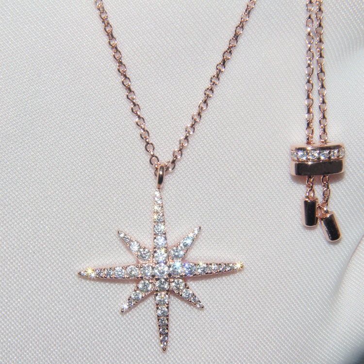 a家欧美大牌s925纯银项链女镶钻单米字星星锁骨链个性首饰品潮ins