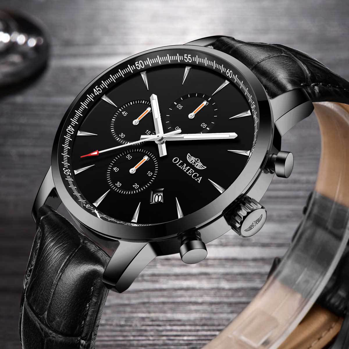 olmeca锗石保健磁疗能量手表多功能运动不锈钢蓝宝石男士手表