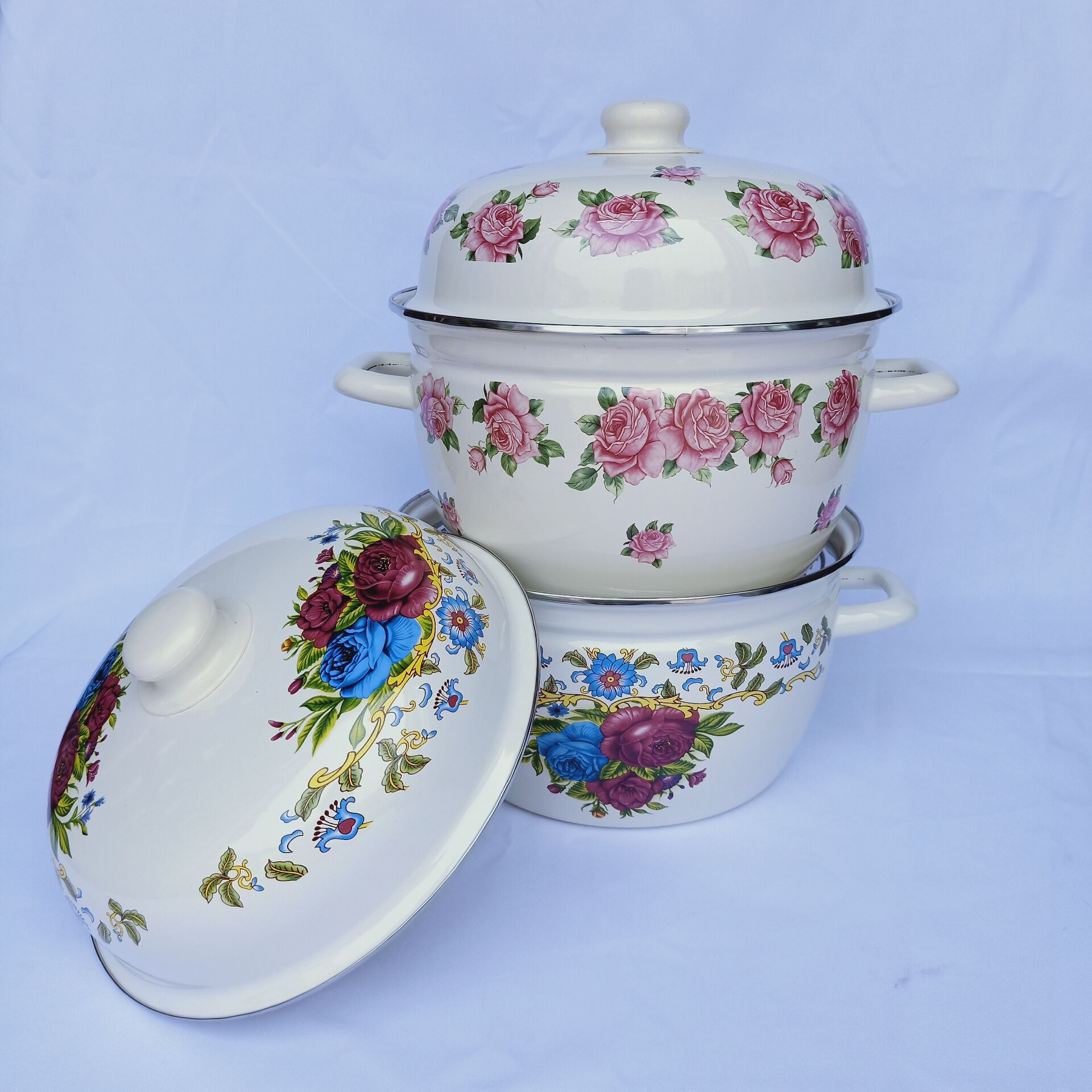 厂家现货 搪瓷蒸锅 韩式蒸锅 礼品家用炖锅 礼品锅 搪瓷锅 鲁红锅