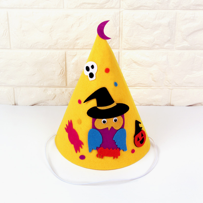 万圣节儿童表演道具 幼儿园装扮女巫尖顶帽子手工不织布diy材料包