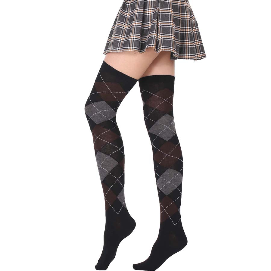 Socks European and American Style Diamond Plaid High Elasticity Overknee Long Boot Socks Ladies Wholesale