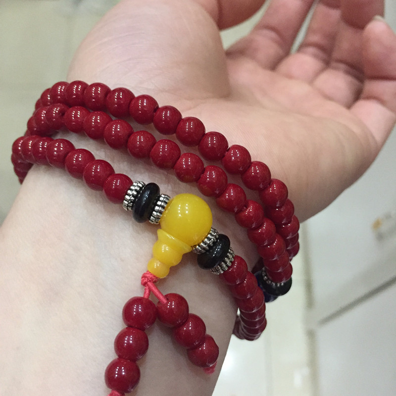 佛教喇荣佛学院红色怀业琉璃念珠红佛珠108手链手串