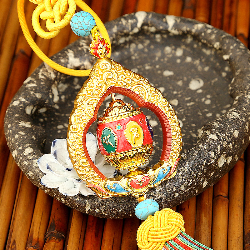 摩尼宝珠转经轮 汽车挂件 佛教车内装饰 四色转经筒藏式挂饰 吊坠