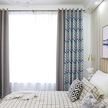 新款棉麻拼接成品北欧风格波纹几何客厅卧室现代简约遮光ins窗帘
