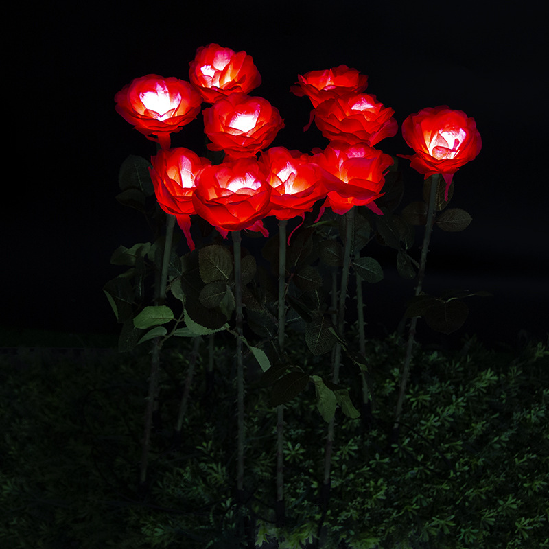 led仿真玫瑰花灯带刺户外插地玫瑰灯梦幻灯光节玫瑰花海亮化工程