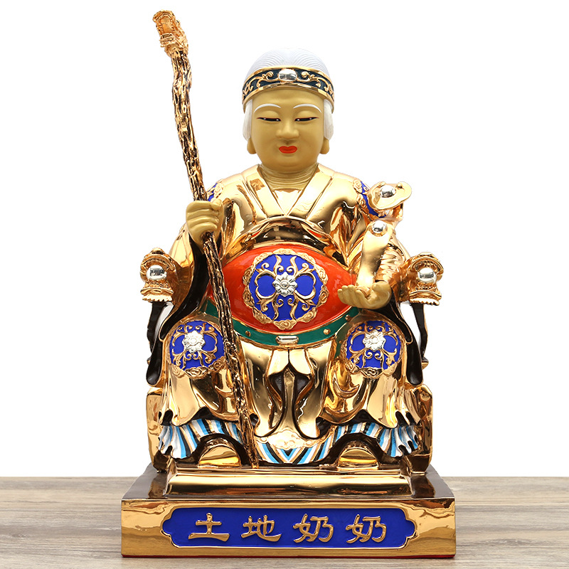 黄铜鎏金土地公神像佛像彩铜土地公土地婆福德正摆件供奉工厂批发