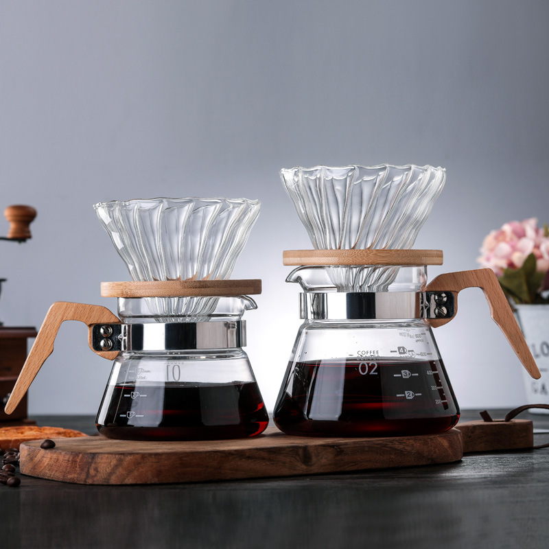 Supply Borosilicate Coffee Set Glass Coffee Maker Hand Made Coffee Maker Coffee Sharing Pot Teapot Wooden Handle Glass Pot