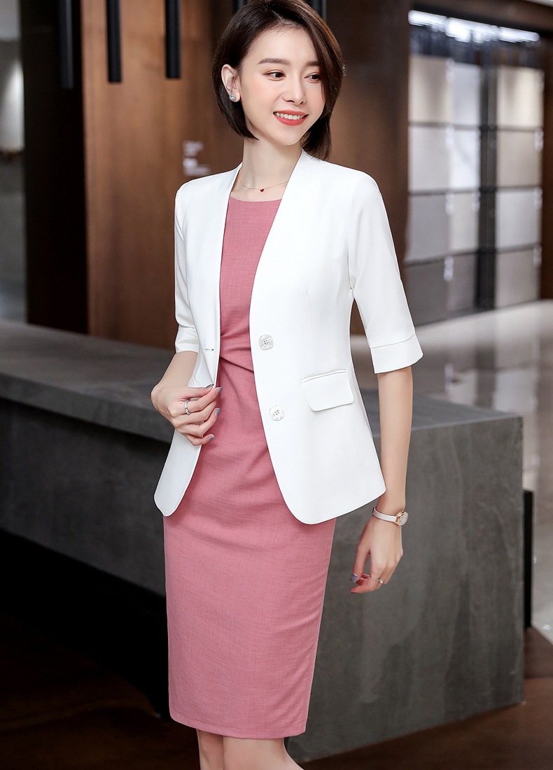 粉色职业无领小西装播音艺考服装主持人粉色七分袖西服潮