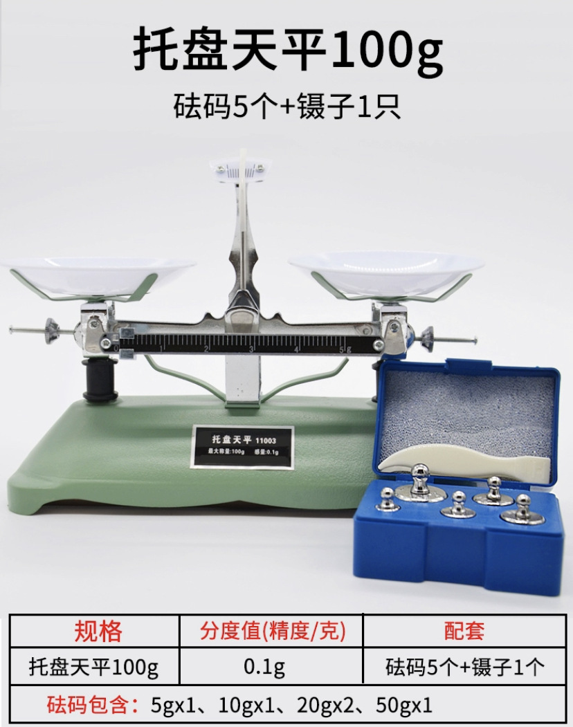 教学托盘天平 砝码架盘天平学生天平机械天平 100g 200g 500g
