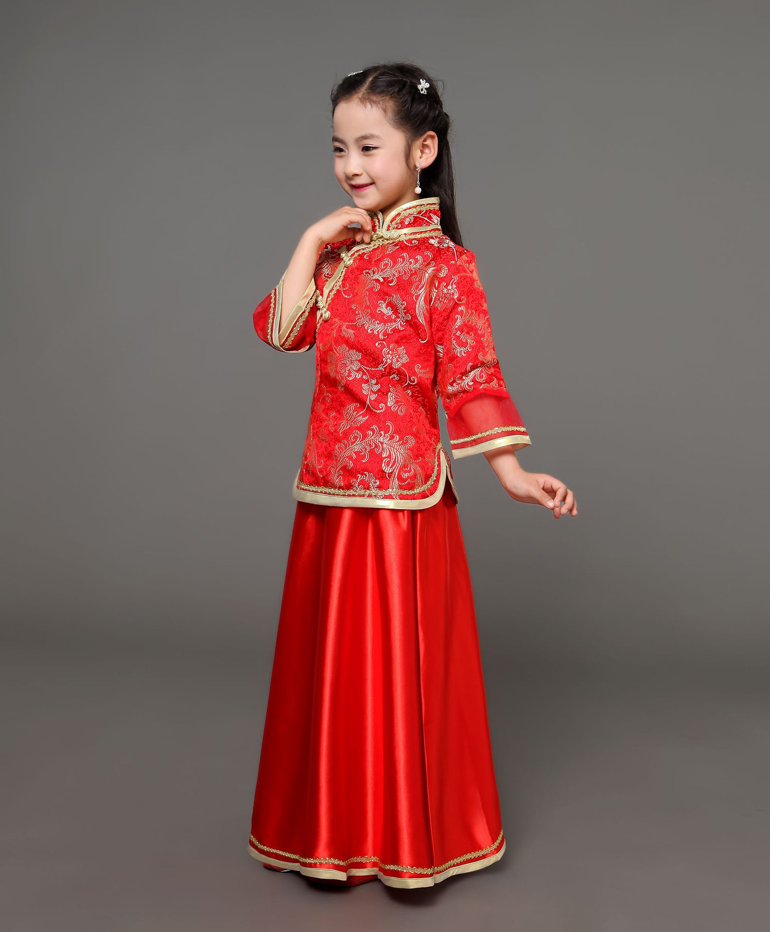 儿童汉服民国学生装女宝宝演出服古装花童套装中国风秋冬绣花礼服