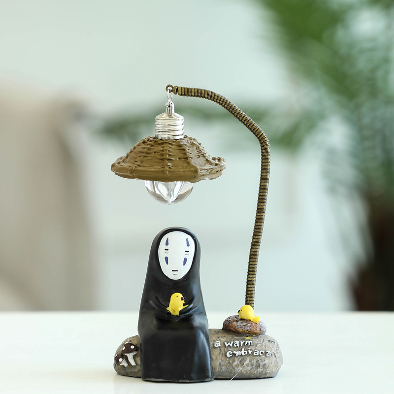 Creative Home Decoration Miyazaki Hayao Cartoon No Face Man Patron Saint Small Night Lamp Resin Decorations Creative Student Gifts