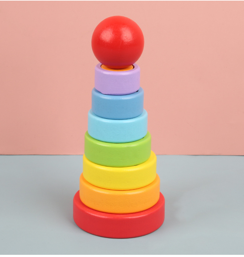 七彩虹叠叠乐套圈叠叠塔叠叠高套柱 儿童木制玩具批发 小号彩虹塔