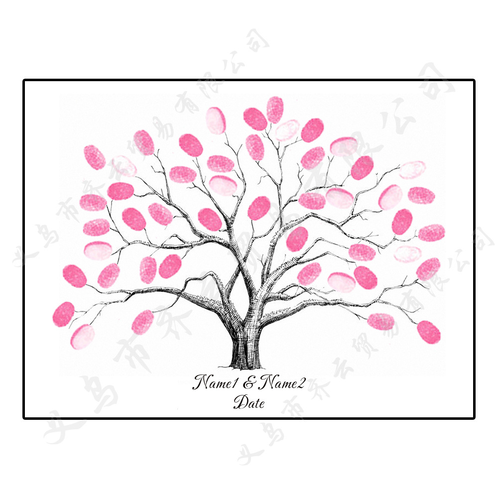 桃花朵朵婚礼派对指纹diy签到画企业年会个性指纹签到画hk001