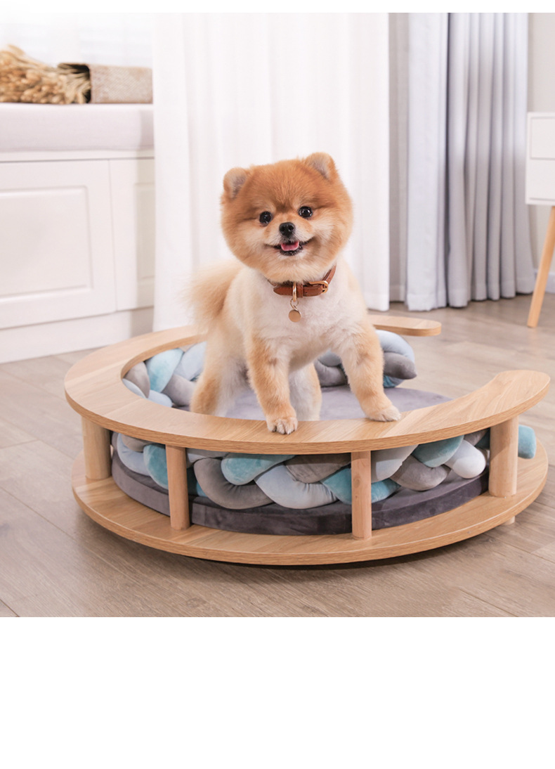 四季通用大中小型犬宠物木床金毛泰迪猫狗狗实木床宠物可拆洗窝垫