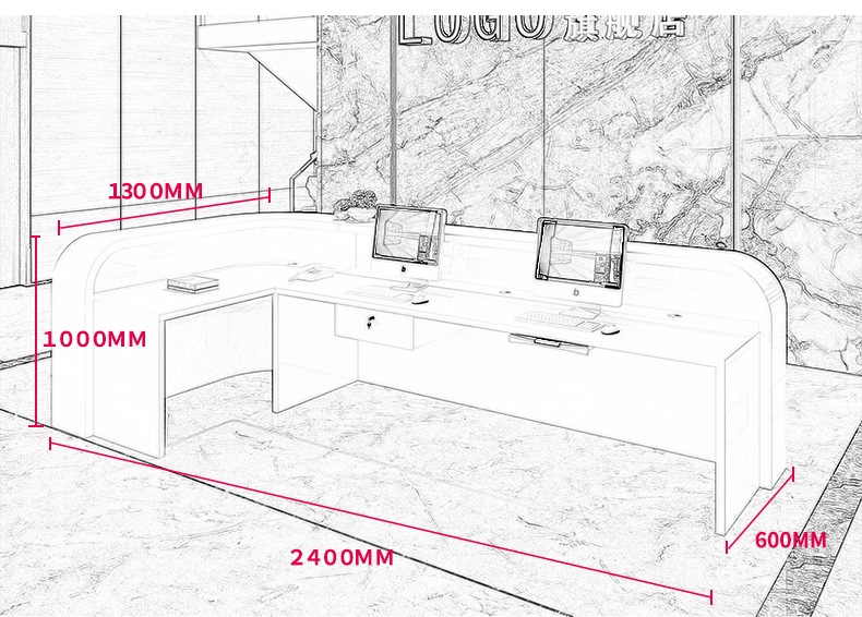 简约现代前台接待台公司烤漆前台办公桌转角吧台收银柜台咨询台