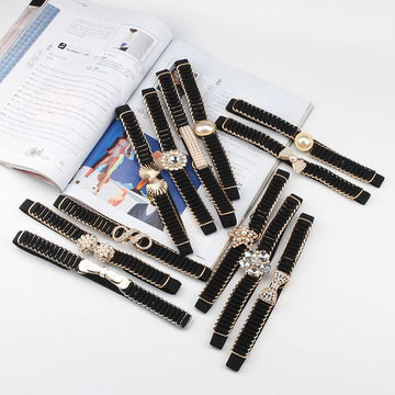 新款弹力腰链女百搭珍珠扣子腰带连衣裙子黑色细腰封腰饰-阿里巴巴