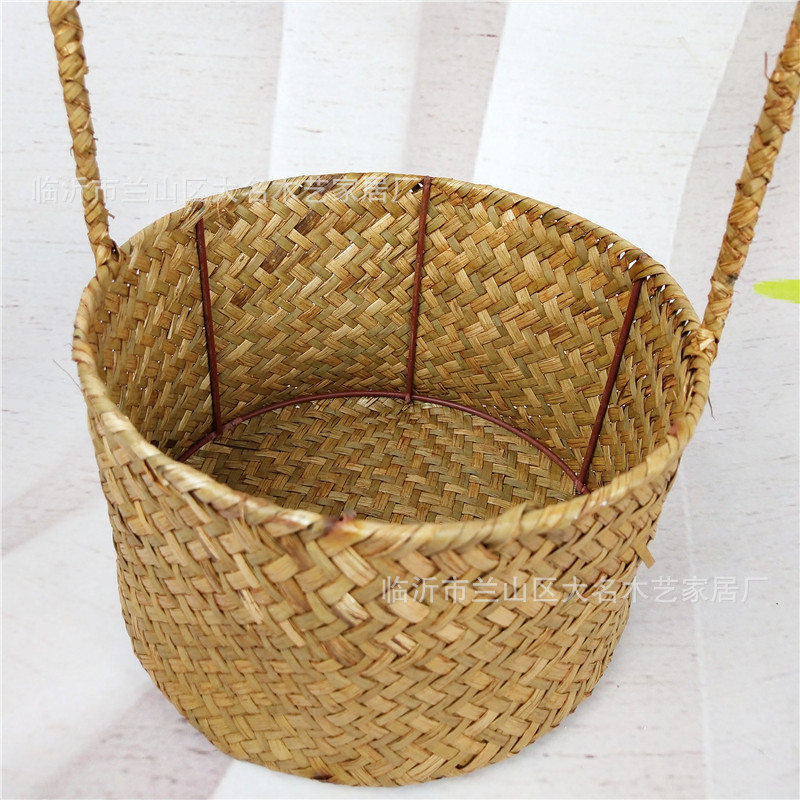 Seagrass Woven round Basket Sea Straw Woven Storage Basket Storage Basket Professional Production Straw Woven Portable Flower Basket