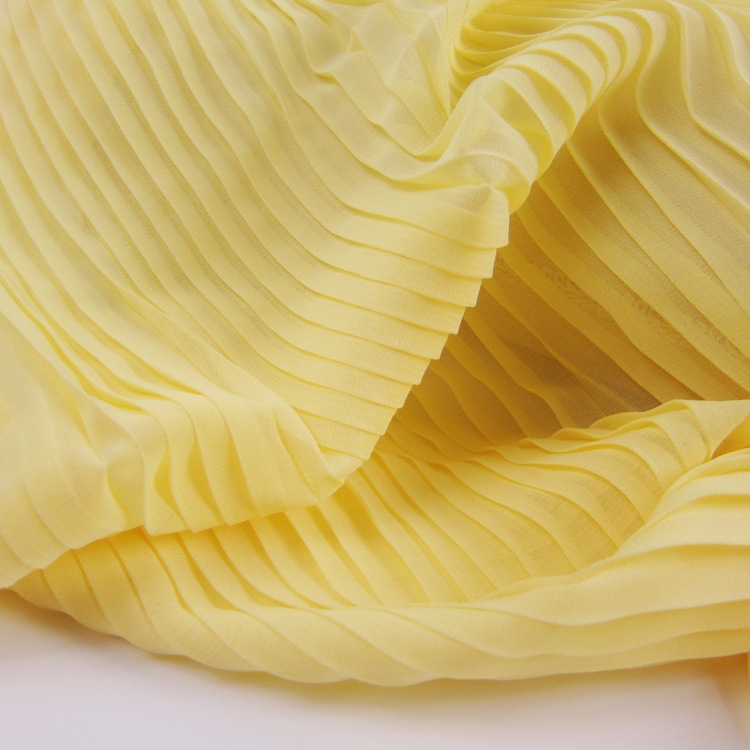加密珍珠雪纺黄色风琴褶压皱薄纱雪纺面供应百褶纯色面料批发