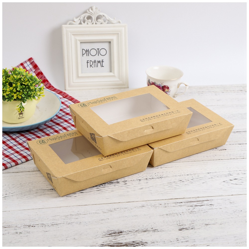 定制食品级纸盒一次性快餐盒牛皮纸打包盒外卖盒便当盒饭盒纸开窗