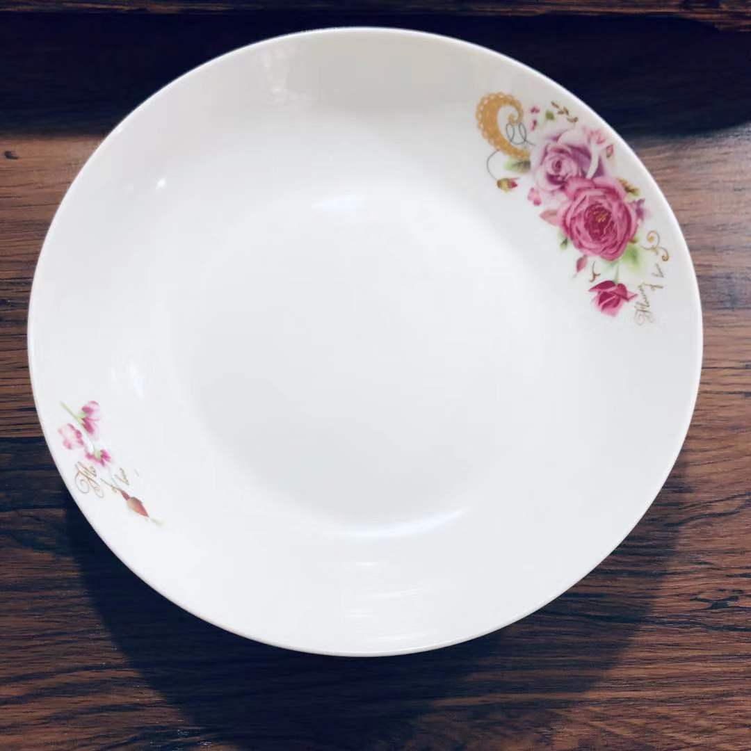 厂家批发普花陶瓷盘子菜盘家用 2元店陶瓷餐具活动礼品赠品瓷盘