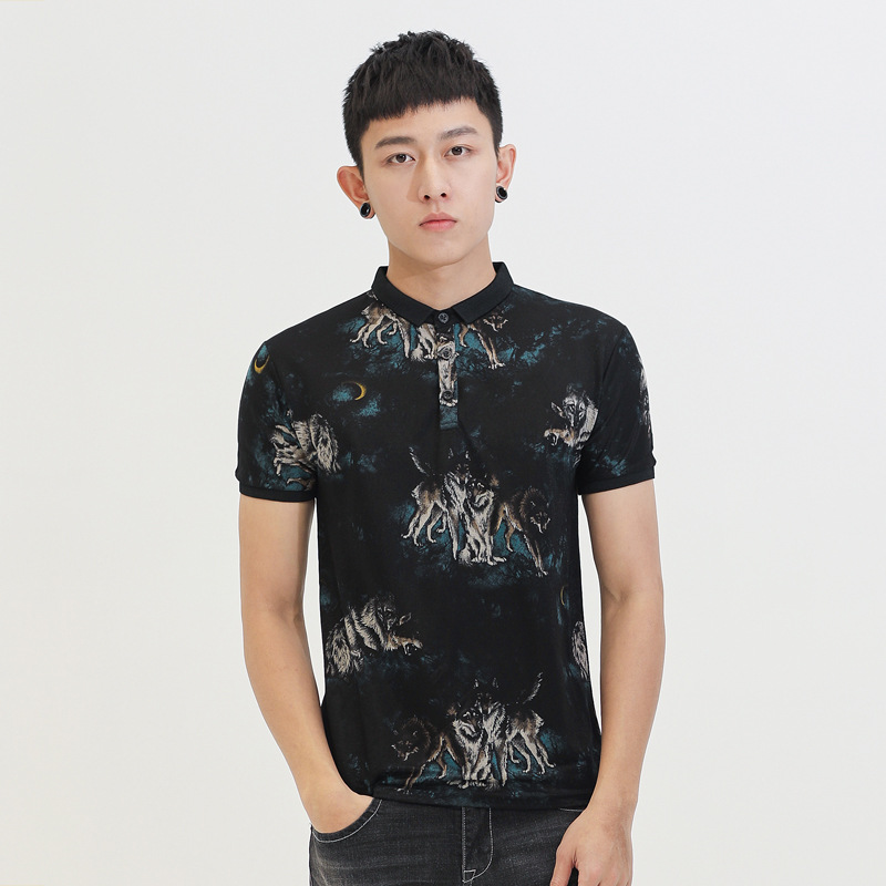 短袖t恤男潮流夏季休闲花色上衣男士针织衣服翻领韩版polo衫男装