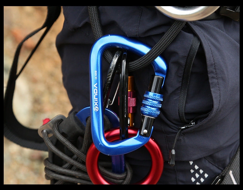 xinda欣达户外攀岩主锁d型丝扣锁安全锁扣登山扣装备高空瑜伽