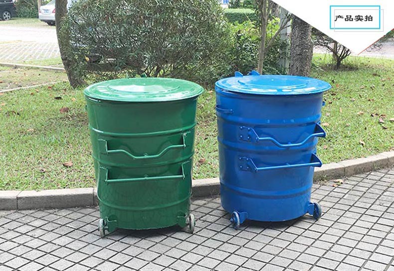 户外环卫铁皮垃圾桶圆形绿色环保加厚分类特大号挂车桶360l升铁桶