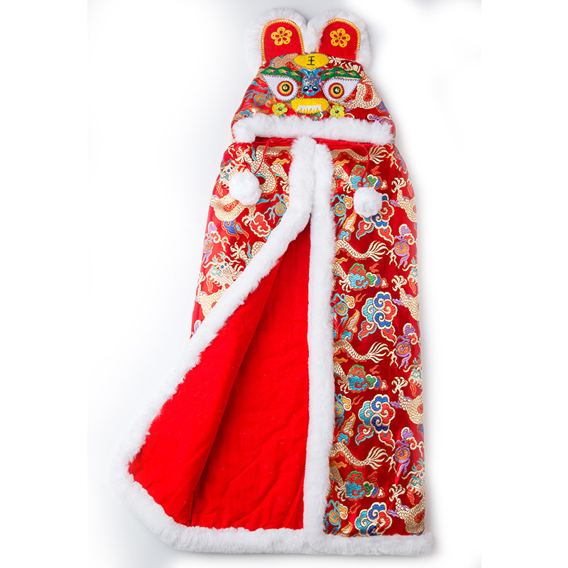 中国风宝宝虎头披风儿童民俗斗篷制作刺绣仿兔毛外出保暖外衣
