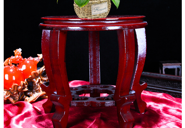 花盆花瓶底座托架实木圆形盆栽奇石头酒坛摆件鱼缸架高底座木托