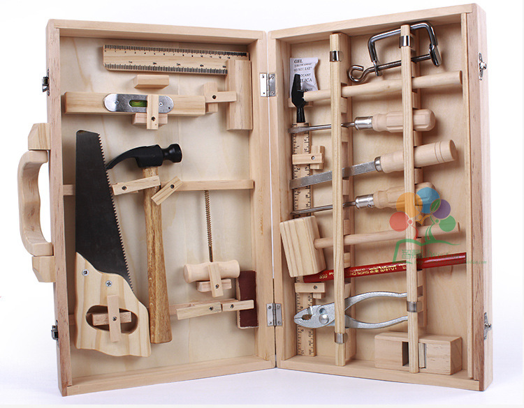 e儿童维修理工具箱玩具 拆装多功能木工盒木制男孩过家家益智套装