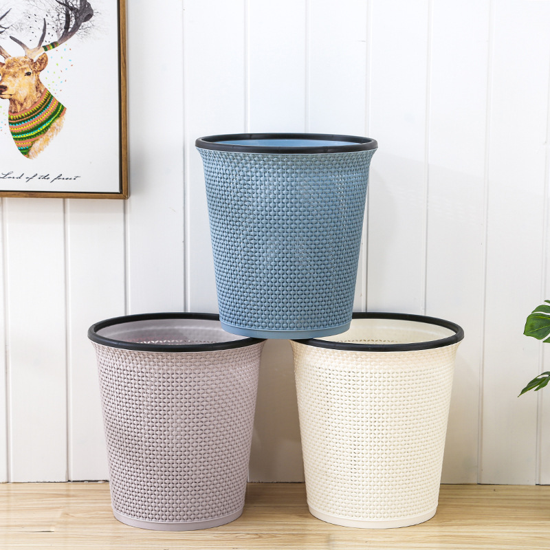 Plastic Pressure Ring Trash Can Household Storage Paper Basket Home Kitchen Bathroom Office Thickened Creative Pull Bucket