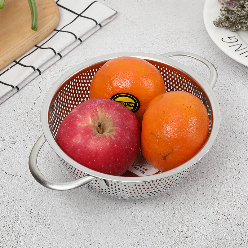Factory Direct Supply Stainless Steel Punching Basket Steel Drain Basket Household Multi-Size Rice Washing Fruit and Vegetable Basket Drip Basin