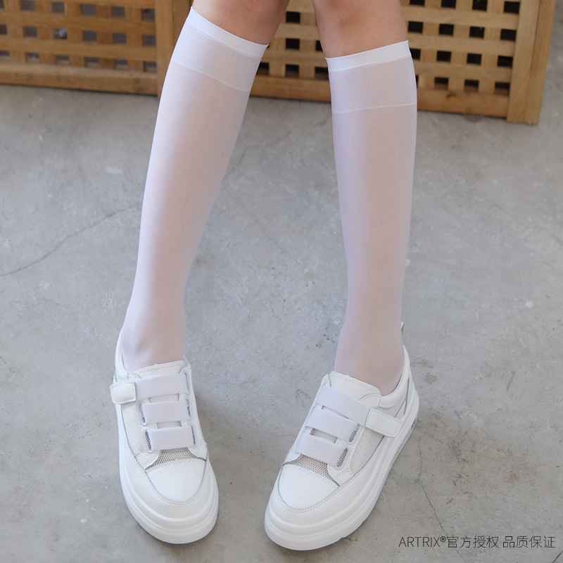 Velvet Cored Silk Calf Socks Tube Socks Thigh High Socks Transparent White Half Socks Long Tube Knee Length Socks