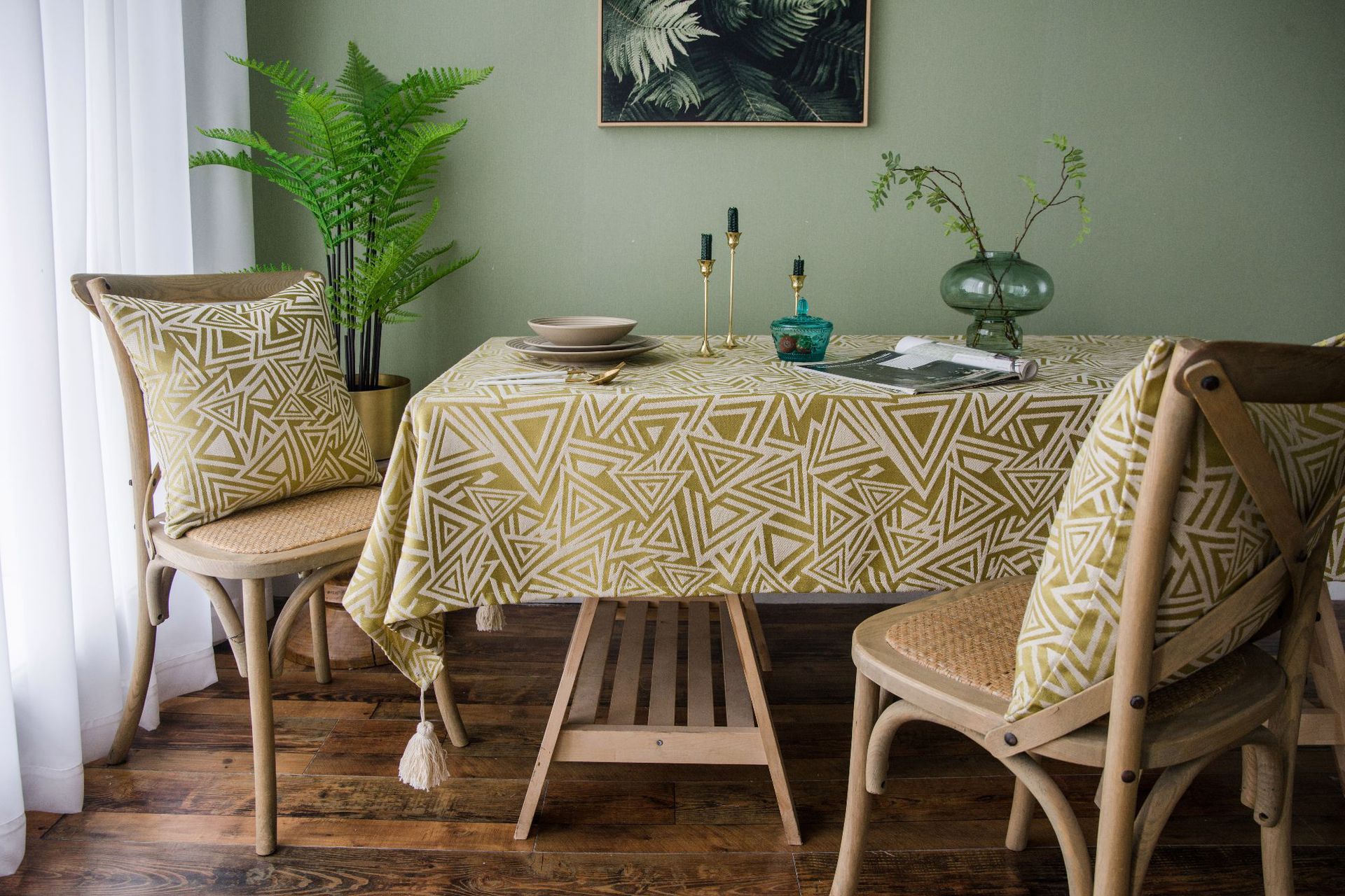 日式文艺提花桌布仿棉麻餐桌布长方形茶几布流苏