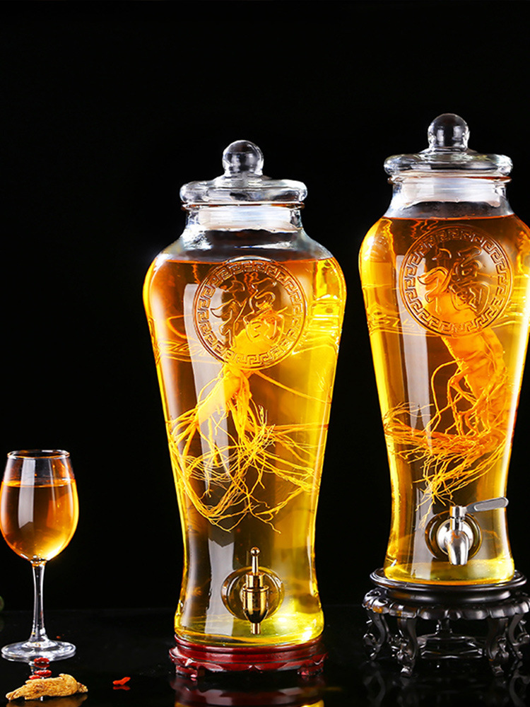 人参泡酒瓶储物密封罐福宝玻璃瓶加厚药酒瓶带龙头酒坛子10斤20斤