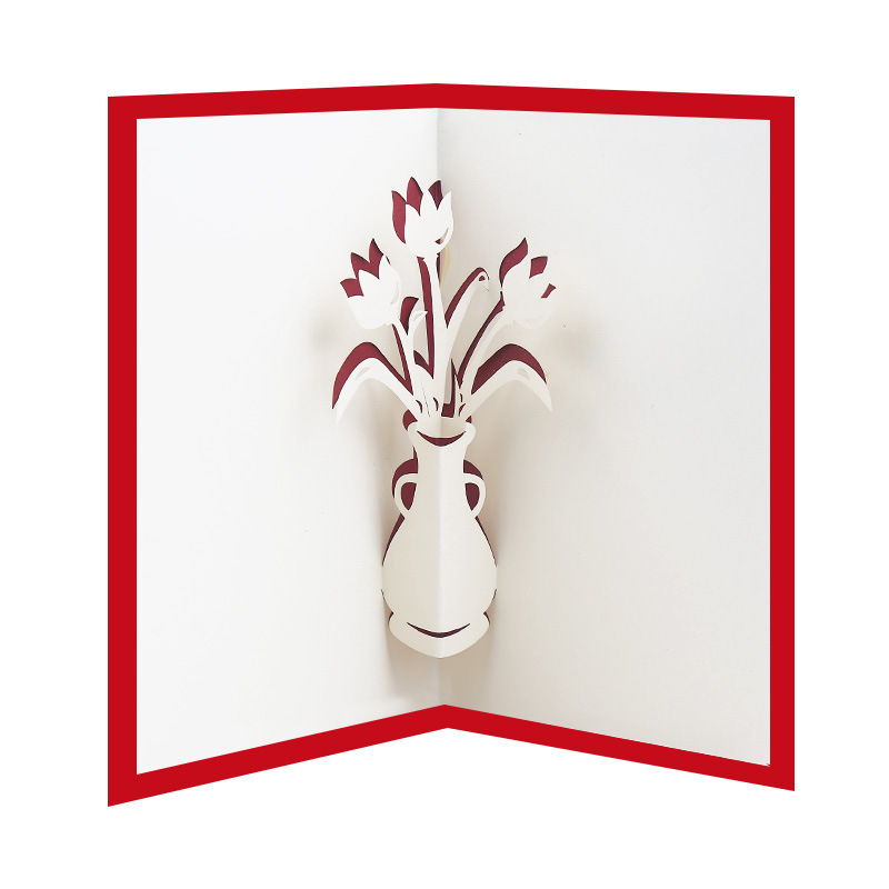 厂家供应3d立体贺卡简单帆船小花瓶贺卡手工镂空纸雕祝福小卡片