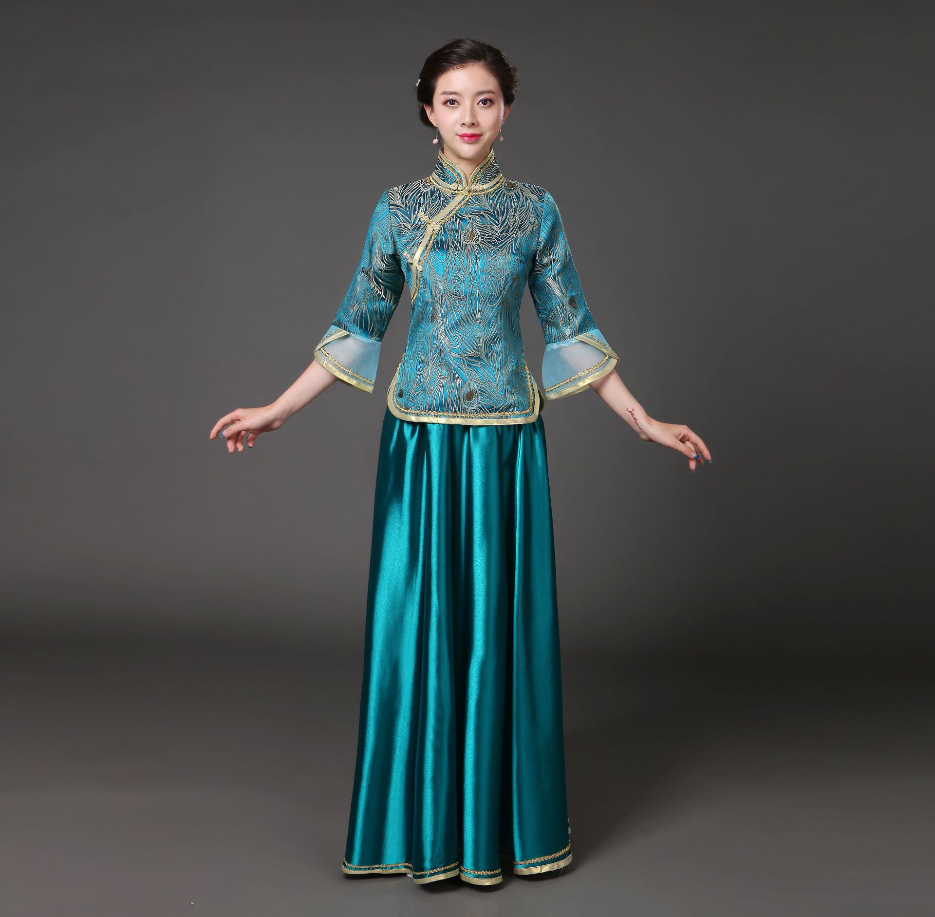 民国风大合唱团演出服装伴娘服装成人中老年古筝表演礼服高中学生