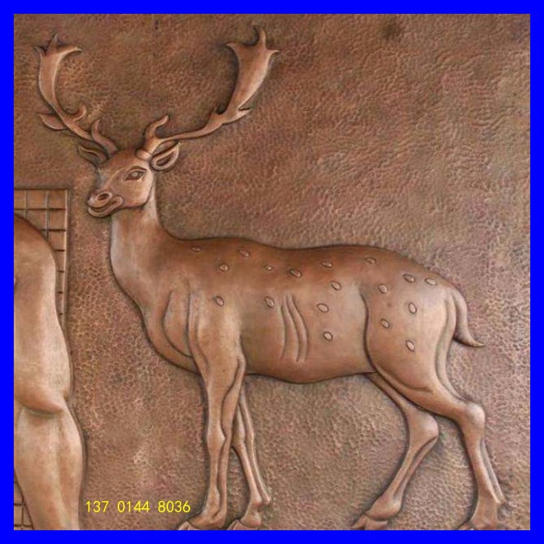 铜浮雕 可定制中式鹿浮雕 室内组合手工敲打动物浮雕小品