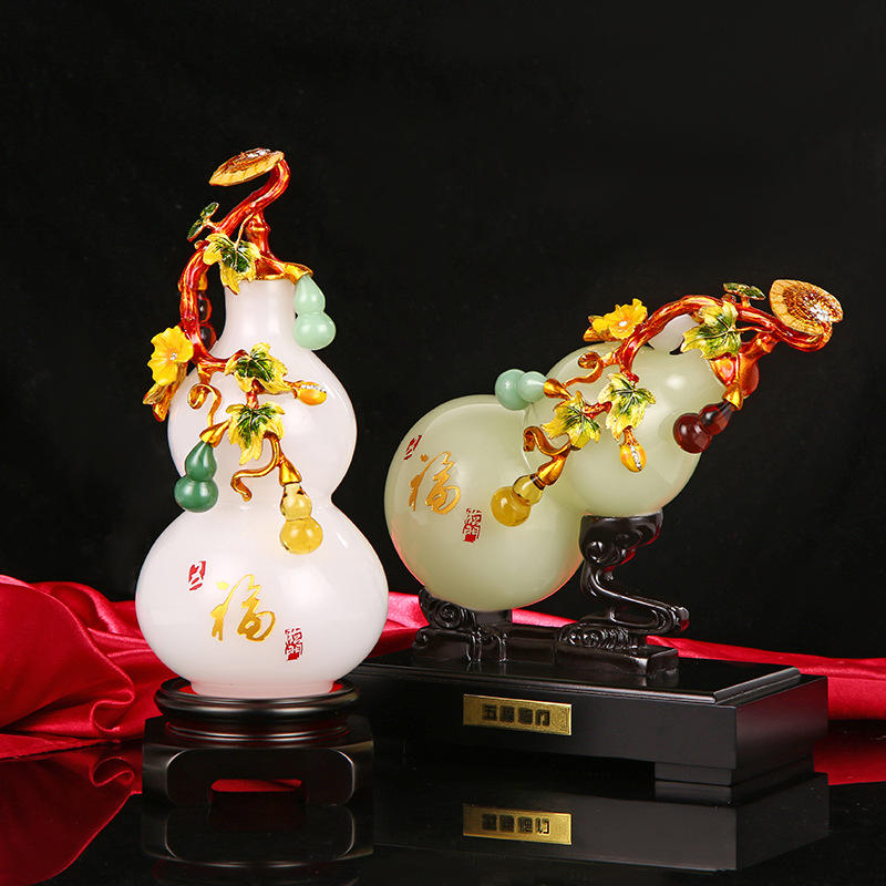 琉璃玉石葫芦摆件 家居福禄招财风水工艺品 客厅玄关装饰品礼品