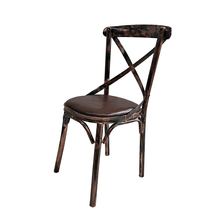 实木餐椅美式乡村背叉椅 复古餐厅靠背椅 实木藤编交叉椅子