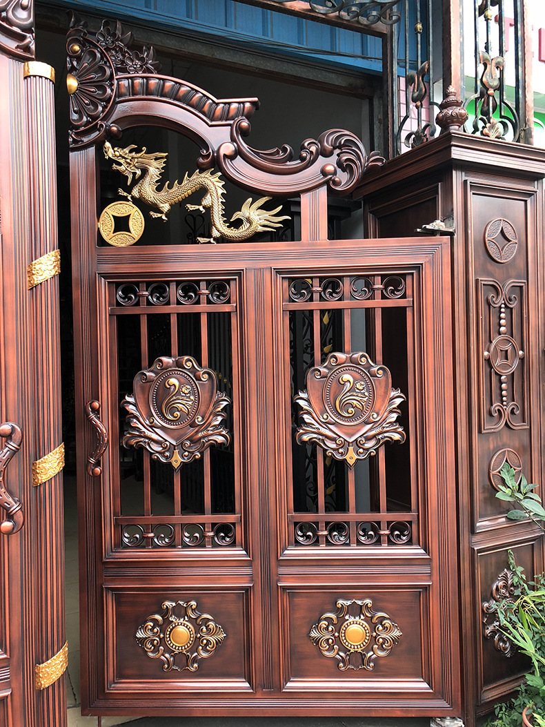 中式别墅庭院铝大门 电动平开铝合金大门 仿铜铝艺大门 厂家定制