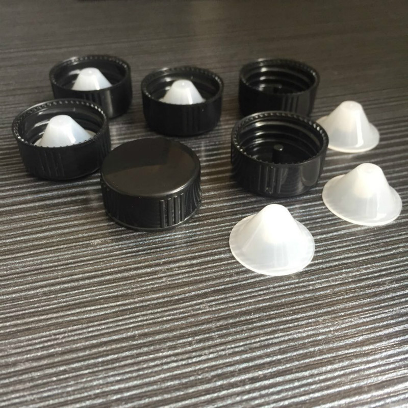 厂家现货24口黑色螺旋盖螺纹塑料盖子加白色塑料内塞螺纹瓶盖