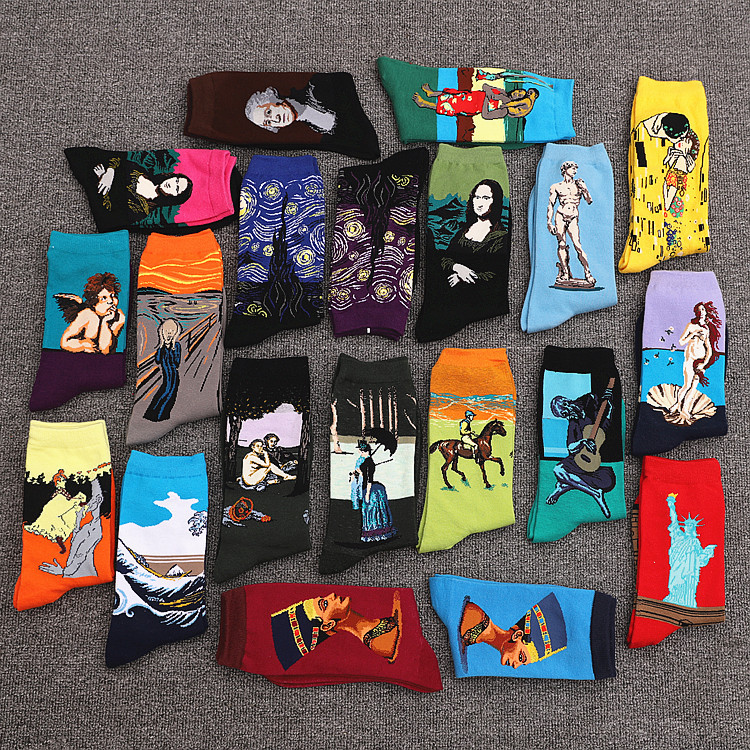 Autumn and Winter New Men's Oil Painting Socks Women's European and American Cotton Socks Wholesale Famous Paintings Mid-Calf Socks Couple Trendy Socks Factory Direct Supply