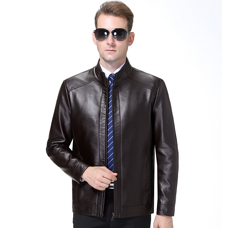 爸爸秋装外套中老年皮衣男春秋季中年人立领皮夹克40爷爷老爸男装