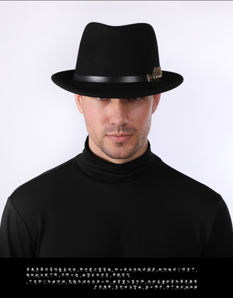 礼帽女秋冬英伦青年毛呢爵士帽黑色韩版绅士帽男女通用羊毛小礼帽