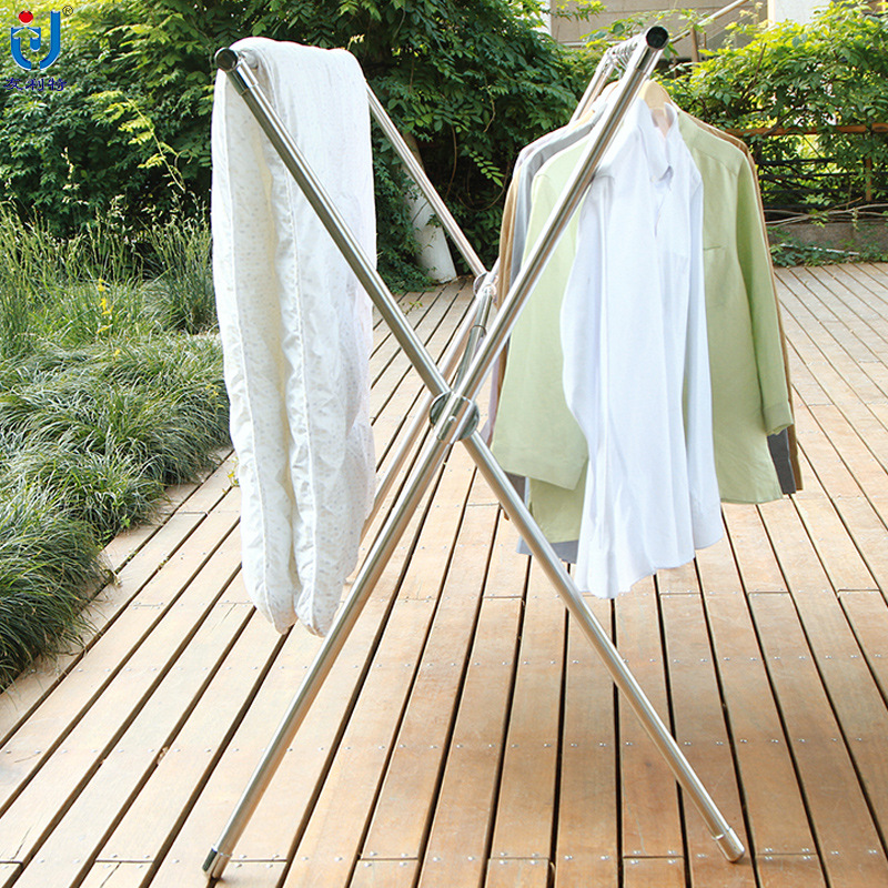 x型移动晾衣架 落地折叠不锈钢双杆式晒被子神器阳台户外挂晒架
